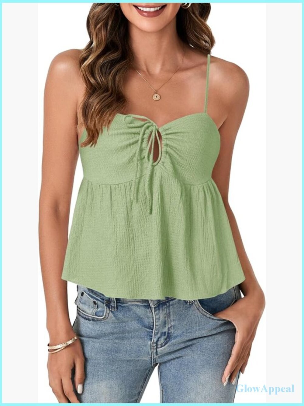 Spaghetti Strap Sweetheart Neck Cami Crop Top Tie Front Camisole Sleeveless